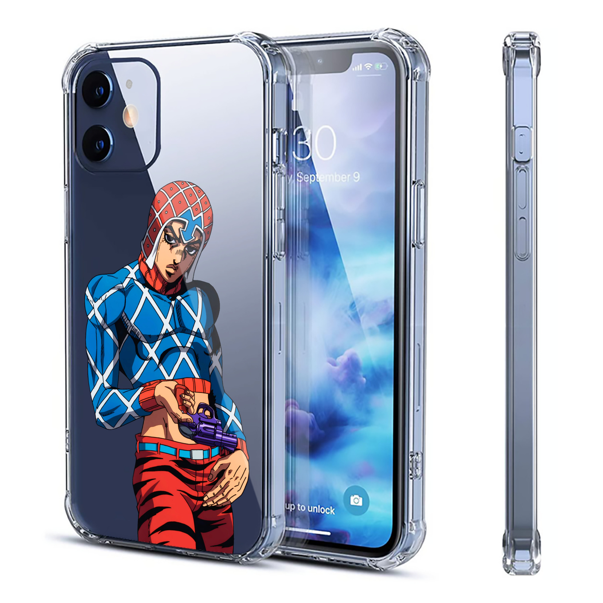 （画像用） ジョジョの奇妙な冒険 グイード?ミスタ JoJo's Bizarre Adventure Guido Mista 【iPhone 12シリーズ対応】透明スマホケース（クリアソフトケース）